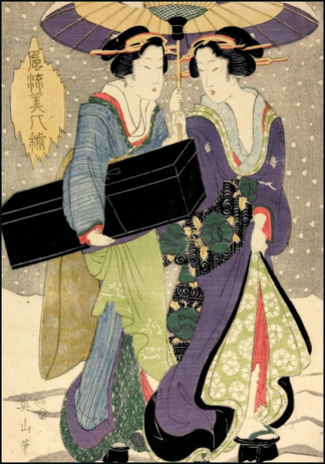 Twee geisha's in de sneeuw, Museum Volkenkunde