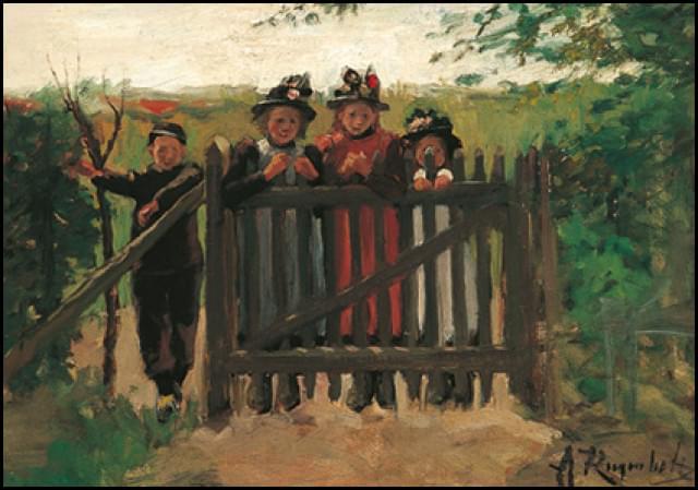Children at a fence, Arina Hugenholtz, Singer, Laren